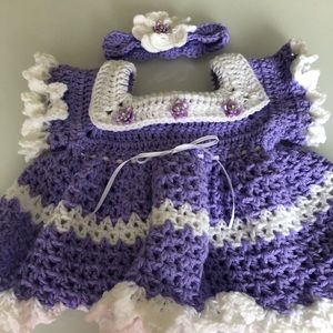 Handmade crochet baby dress and matching headband